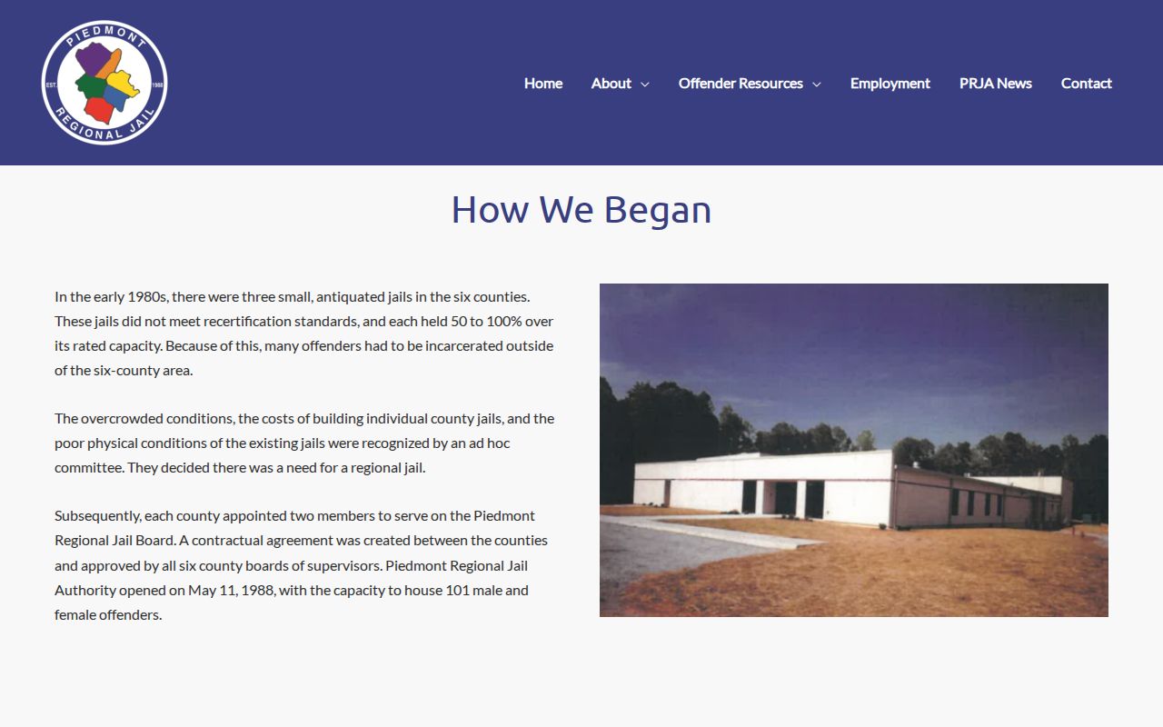Piedmont Regional Jail Culpeper release contract role