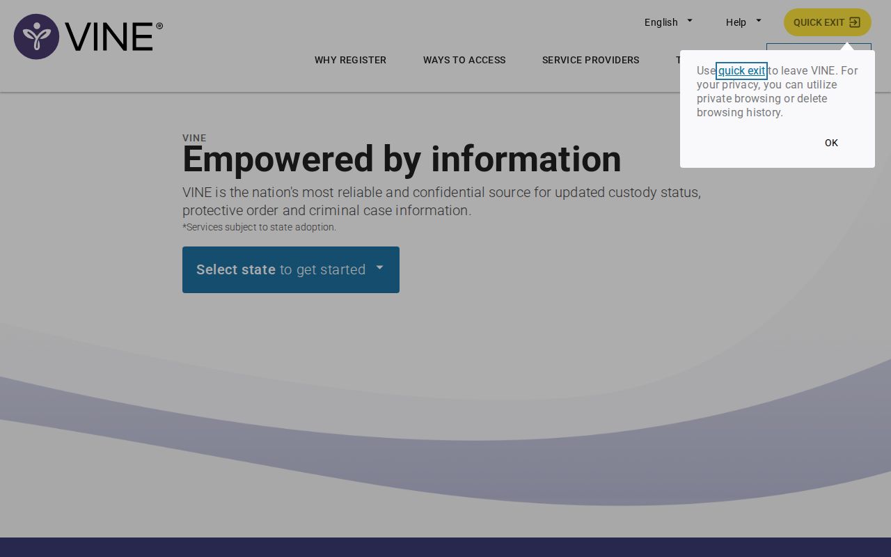 Culpeper County VINELink inmate check and release notification screen
